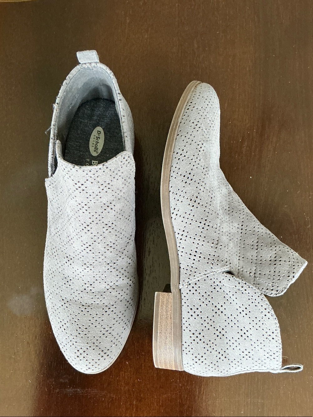 Dr. Scholl's Light Gray Perforated Suede Heeled Ankle Boots